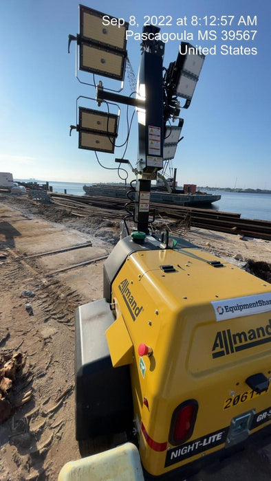 2022 Allmand NLV3GR (4) LED Light Fixture 350W, 23' Vertical Mast, 3kW Prime, Towable, Deep Sea L401, Leveling Jacks, Yanmar T4F 5.8hp