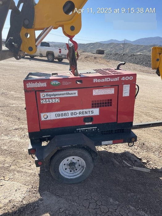 2022 Shindaiwa DGW400MDL Kubota D902 Engine, 23 HP, Dual Op Welder, Wire, Arc, Droop Stick, Tig, and CC Stick Functionality, Simulphase, 3 Phase and 1 Phase Gen Output, Single Axle NB Trlr, Slr Trckl Chrg 12V 12W, Fire Ext