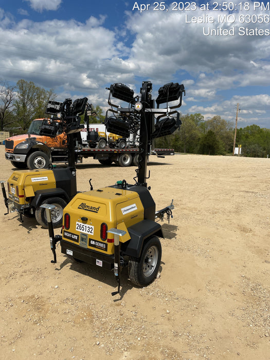 2022 Allmand NLV3GR (4) LED Light Fixture 350W, 23' Vertical Mast, 3kW Prime, Towable, ES Decals, T3