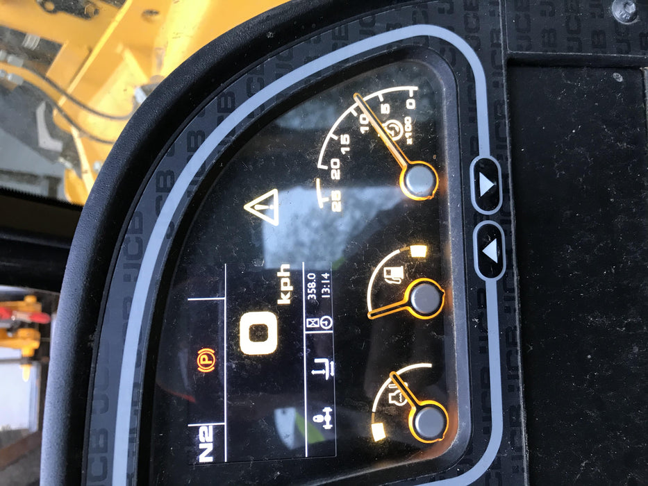 2019 JCB 510-56 74 HP w/Open ROPS, Beacon, Aux Hydraulics, Worklights, Solid Tires w/60" Carriage/Forks