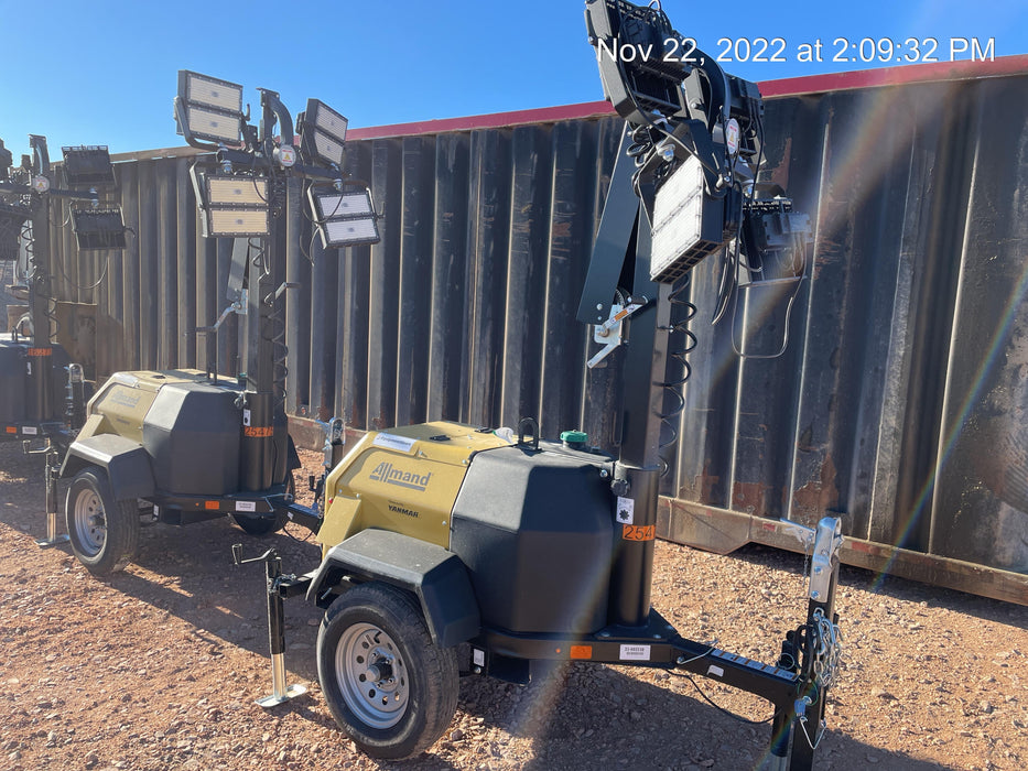 2022 Allmand NLV3GR (4) LED Light Fixture 350W, 23' Vertical Mast, 3kW Prime, Towable, ES Decals, T3