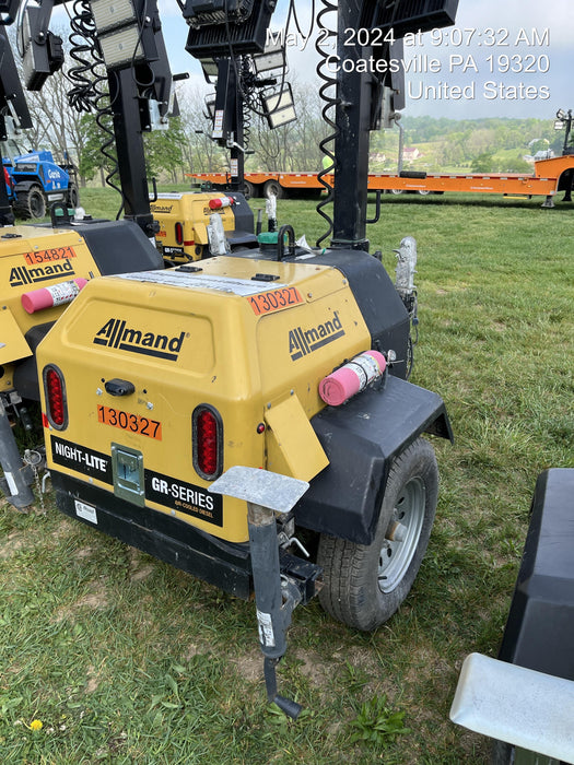 2021 Allmand NLV3GR (4) LED Light Fixture 350W, 23' Vertical Mast, 3kW Prime, Towable, Deep Sea L401, Leveling Jacks, Yanmar T4F 5.8hp