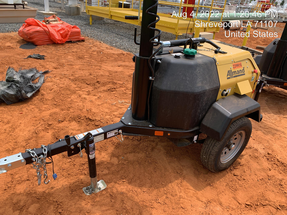 2022 Allmand NLV3GR (4) LED Light Fixture 350W, 23' Vertical Mast, 3kW Prime, Towable, Deep Sea L401, Leveling Jacks, Yanmar T4F 5.8hp