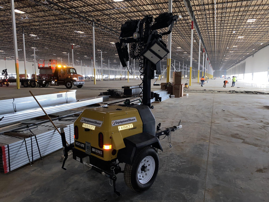 2021 Allmand NLV3GR (4) LED Light Fixture 350W, 23' Vertical Mast, 3kW Prime, Towable, Deep Sea L401, Leveling Jacks, Yanmar T4F 5.8hp