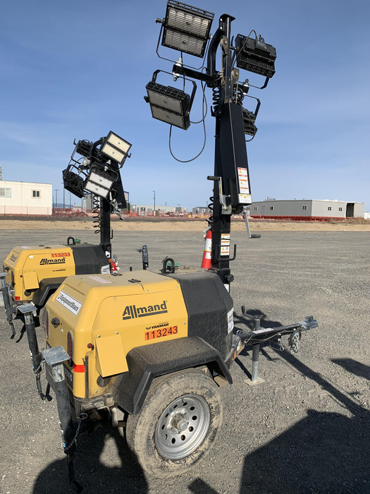 2020 Allmand NLV3GR (4) LED Light Fixture 350W, 23' Vertical Mast, 3kW Prime, Towable, Deep Sea L401, Leveling Jacks, Yanmar T4F 5.8hp