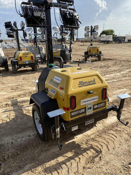 2021 Allmand NLV3GR (4) LED Light Fixture 350W, 23' Vertical Mast, 3kW Prime, Towable, Deep Sea L401, Leveling Jacks, Yanmar T4F 5.8hp