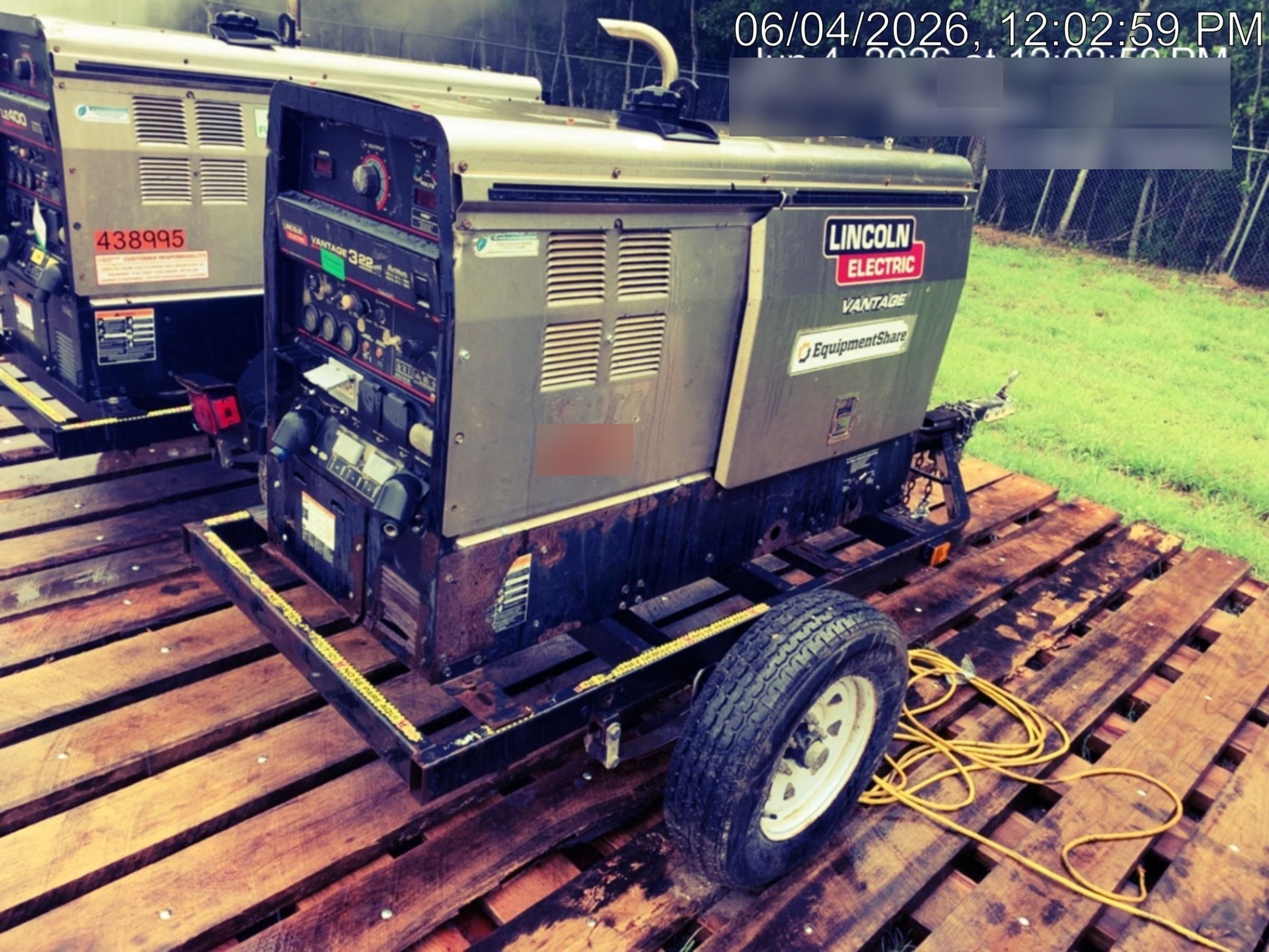 2019 Lincoln Electric Vantage 322 Welder Ready-Pak 3, Two wheel trailer, Fender and Light kit, Cable Rack