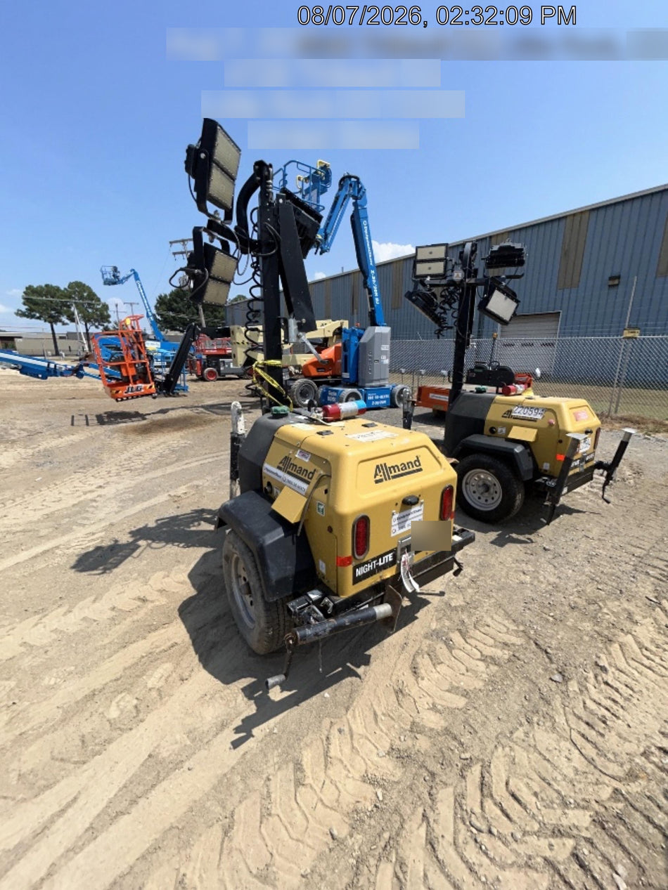 2022 Allmand NLV3GR (4) LED Light Fixture 350W, 23' Vertical Mast, 3kW Prime, Towable, Deep Sea L401, Leveling Jacks, Yanmar T4F 5.8hp