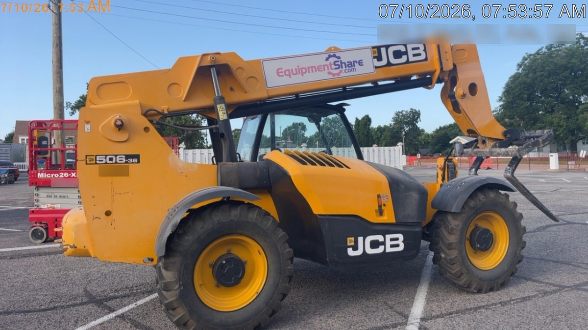 2019 JCB 506-36 Canopy, 74 HP, Foam Filled Tires, STD Worklight, Beacon, Aux Hydraulics, Lifting Eye, Back up Alarm 48" Carriage/48" Forks