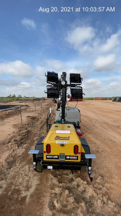 2021 Allmand NLV3GR (4) LED Light Fixture 350W, 23' Vertical Mast, 3kW Prime, Towable, Deep Sea L401, Leveling Jacks, Yanmar T4F 5.8hp