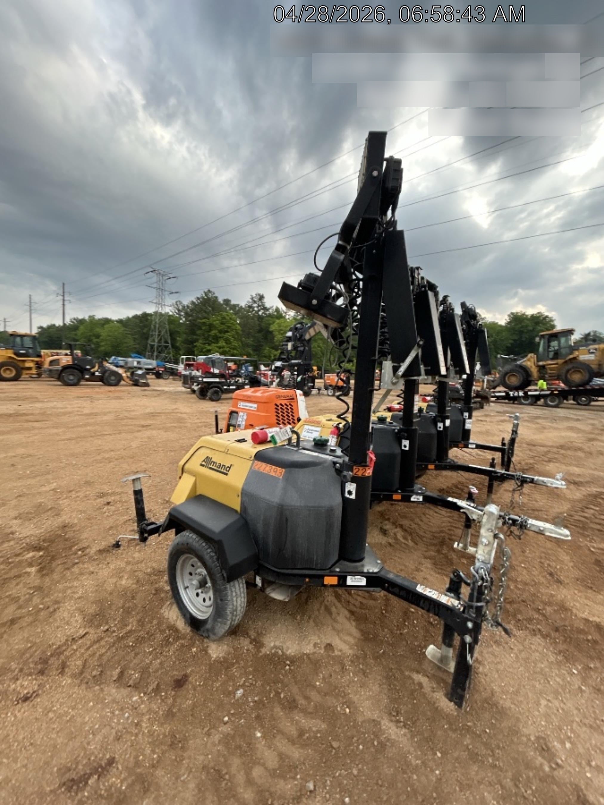 2022 Allmand NLV3GR (4) LED Light Fixture 350W, 23' Vertical Mast, 3kW Prime, Towable, Deep Sea L401, Leveling Jacks, Yanmar T4F 5.8hp