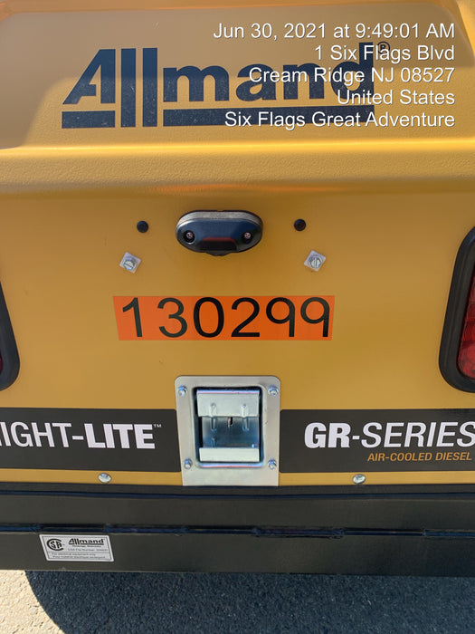 2021 Allmand NLV3GR (4) LED Light Fixture 350W, 23' Vertical Mast, 3kW Prime, Towable, Deep Sea L401, Leveling Jacks, Yanmar T4F 5.8hp