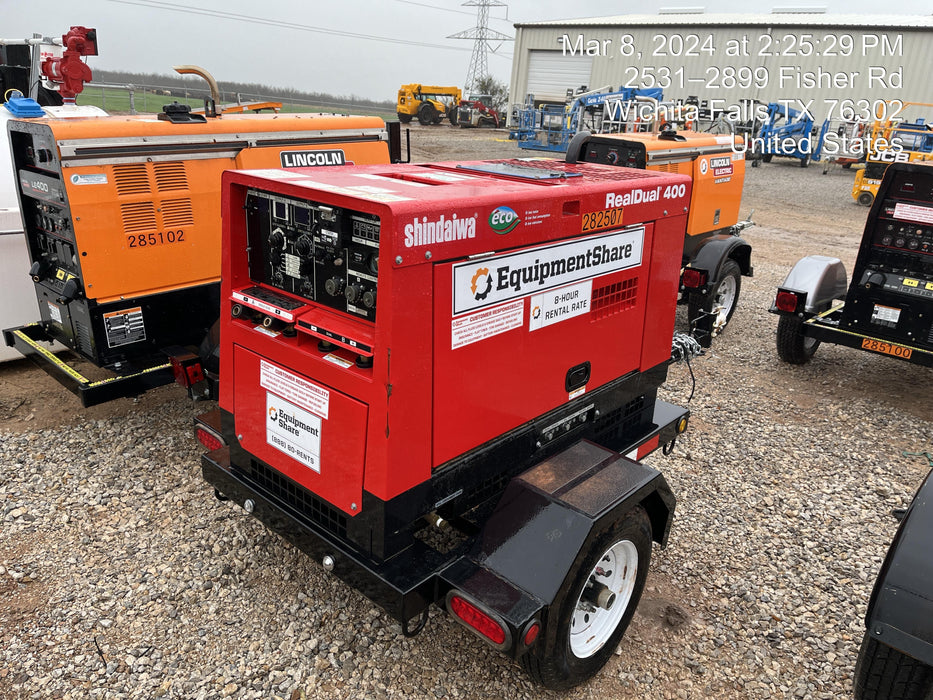 2022 Shindaiwa DGW400MDL Kubota D902 Engine, 23 HP, Dual Op Welder, Wire, Arc, Droop Stick, Tig, and CC Stick Functionality, Simulphase, 3 Phase and 1 Phase Gen Output, Single Axle NB Trlr, Slr Trckl Chrg 12V 12W, Fire Ext