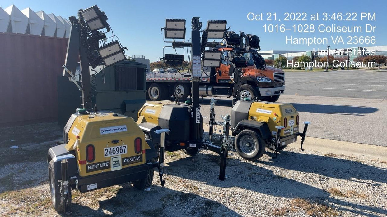 2022 Allmand NLV3GR (4) LED Light Fixture 350W, 23' Vertical Mast, 3kW Prime, Towable, ES Decals, T3