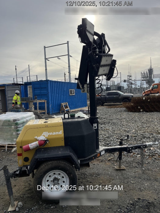 2021 Allmand NLV3GR (4) LED Light Fixture 350W, 23' Vertical Mast, 3kW Prime, Towable, Deep Sea L401, Leveling Jacks, Yanmar T4F 5.8hp