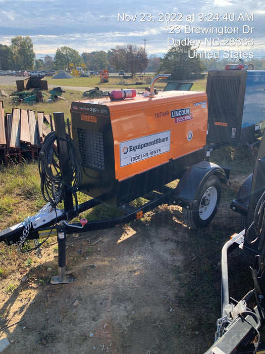 2021 Lincoln Electric Vantage 322 Vantage 322 Ready Pak 3 w/ Decals, ORANGE (includes trailer, cable rack, fender light kit) NO Telematics