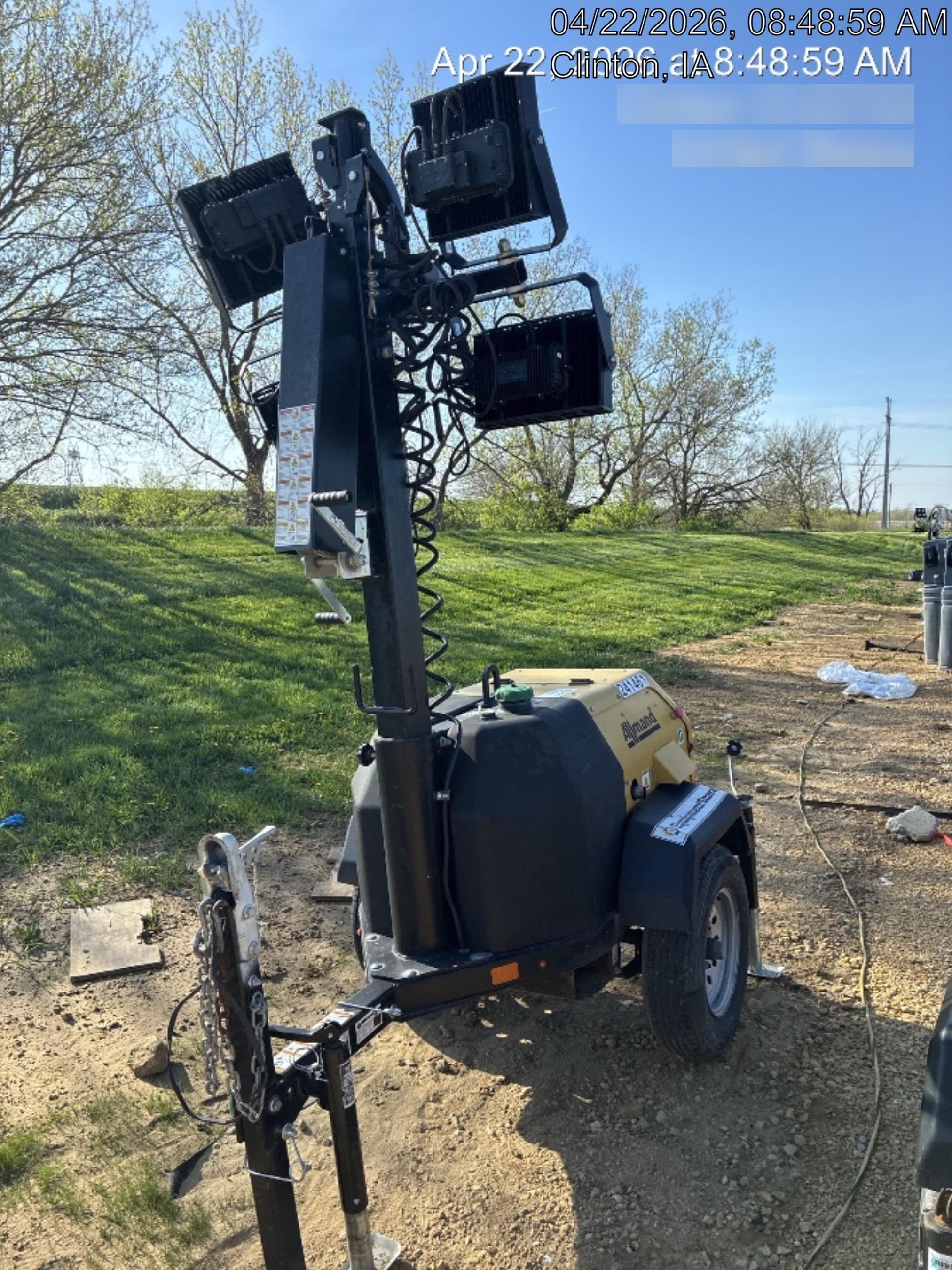 2022 Allmand NLV3GR (4) LED Light Fixture 350W, 23' Vertical Mast, 3kW Prime, Towable, Deep Sea L401, Leveling Jacks, Yanmar T4F 5.8hp