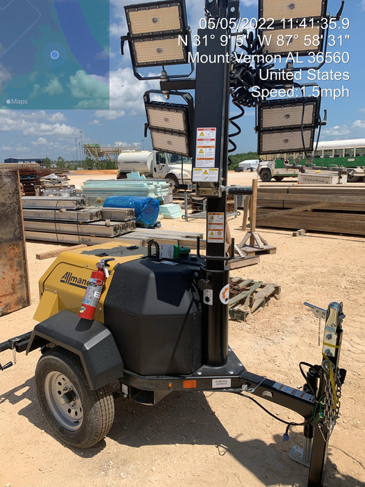 2022 Allmand NLV3GR (4) LED Light Fixture 350W, 23' Vertical Mast, 3kW Prime, Towable, Deep Sea L401, Leveling Jacks, Yanmar T4F 5.8hp