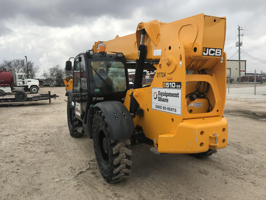 2019 JCB 510-56 74 HP w/CAB/HVAC, Beacon, Worklights, Aux Hydraulics, Solid Tires 66" Carriage/60" Forks