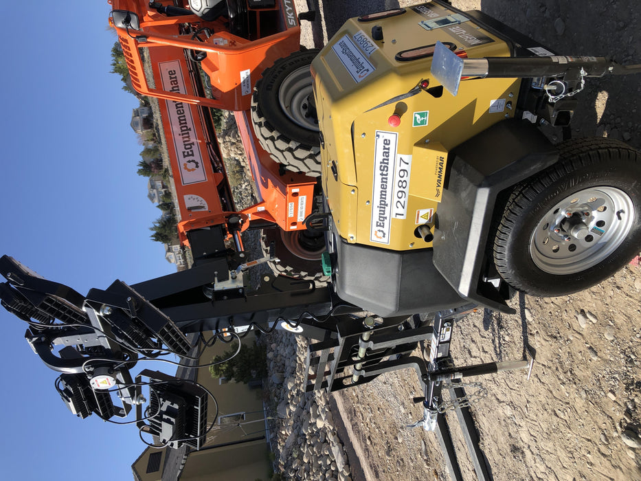 2021 Allmand NLV3GR (4) LED Light Fixture 350W, 23' Vertical Mast, 3kW Prime, Towable, Deep Sea L401, Leveling Jacks, Yanmar T4F 5.8hp