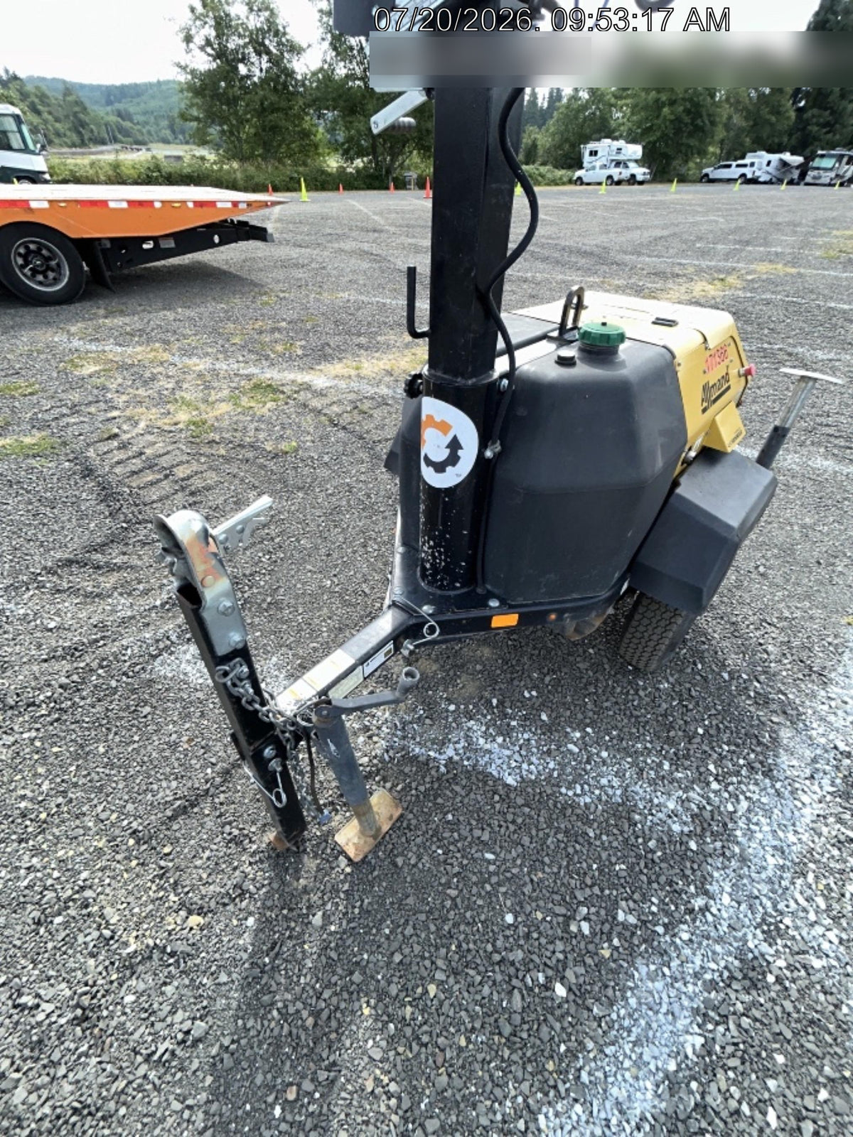2021 Allmand NLV3GR (4) LED Light Fixture 350W, 23' Vertical Mast, 3kW Prime, Towable, Deep Sea L401, Leveling Jacks, Yanmar T4F 5.8hp