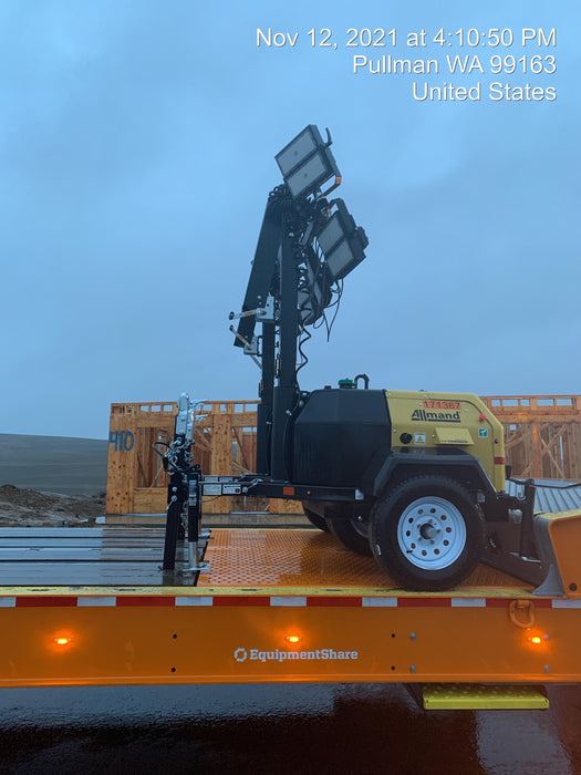 2021 Allmand NLV3GR (4) LED Light Fixture 350W, 23' Vertical Mast, 3kW Prime, Towable, Deep Sea L401, Leveling Jacks, Yanmar T4F 5.8hp