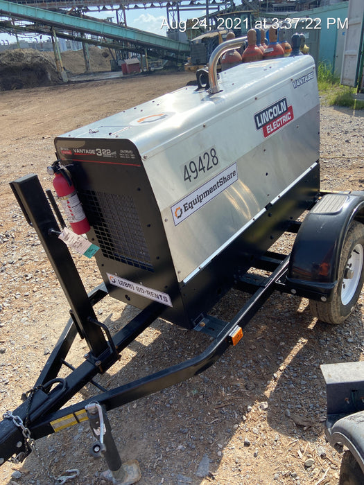 2019 Lincoln Electric Vantage 322 Ready-Pak 3, Two Wheel Trailer, Fender and Light Kit, Cable Rack
