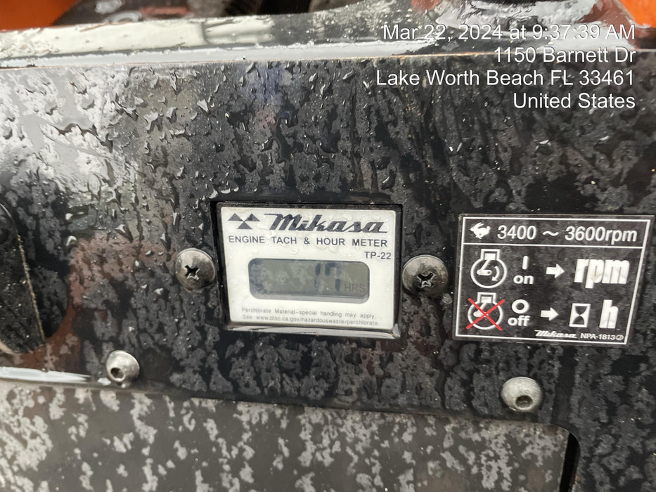 2023 Multiquip MV308GH Honda GX270, 18" Plate, Tachometer