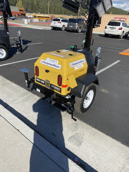 Allmand NLV3GR (4) LED Light Fixture 350W, 23' Vertical Mast, 3kW Prime, Towable, Deep Sea L401, Leveling Jacks, Yanmar T4F 5.8hp