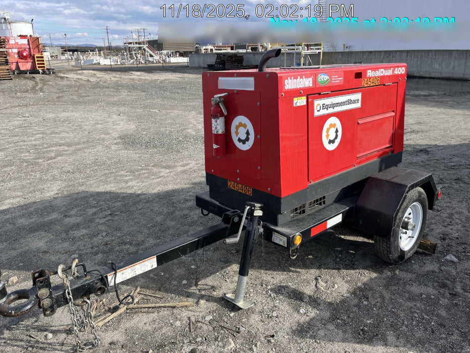 2022 Shindaiwa DGW400MDL Kubota D902 Engine, 23 HP, Dual Op Welder, Wire, Arc, Droop Stick, Tig, and CC Stick Functionality, Simulphase, 3 Phase and 1 Phase Gen Output, Single Axle NB Trlr, Slr Trckl Chrg 12V 12W, Fire Ext