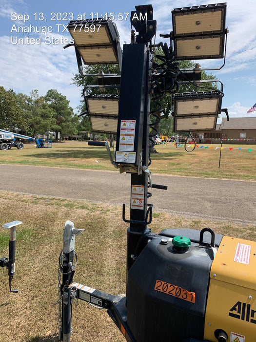 2022 Allmand NLV3GR (4) LED Light Fixture 350W, 23' Vertical Mast, 3kW Prime, Towable, Deep Sea L401, Leveling Jacks, Yanmar T4F 5.8hp