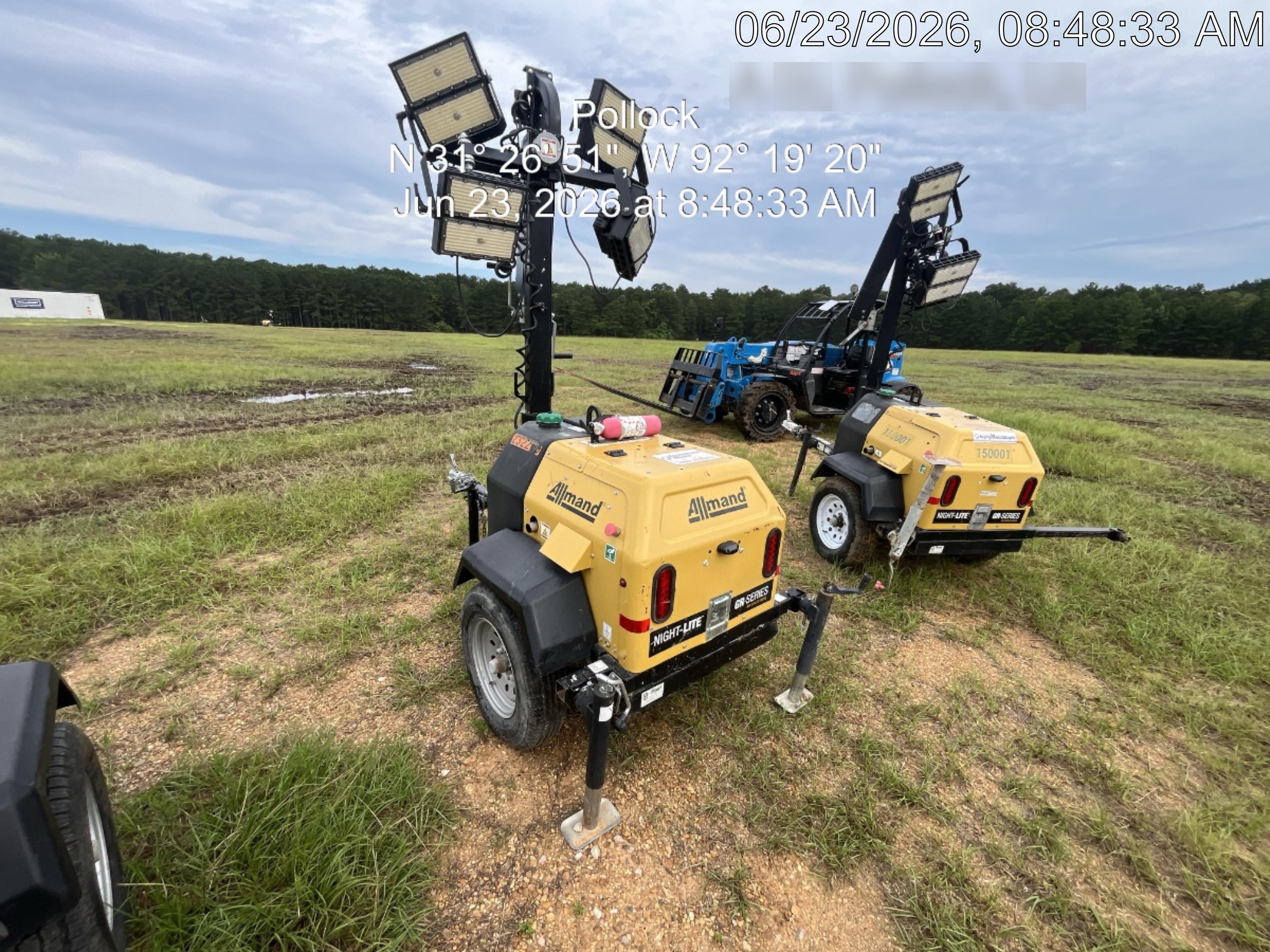 2022 Allmand NLV3GR (4) LED Light Fixture 350W, 23' Vertical Mast, 3kW Prime, Towable, Deep Sea L401, Leveling Jacks, Yanmar T4F 5.8hp