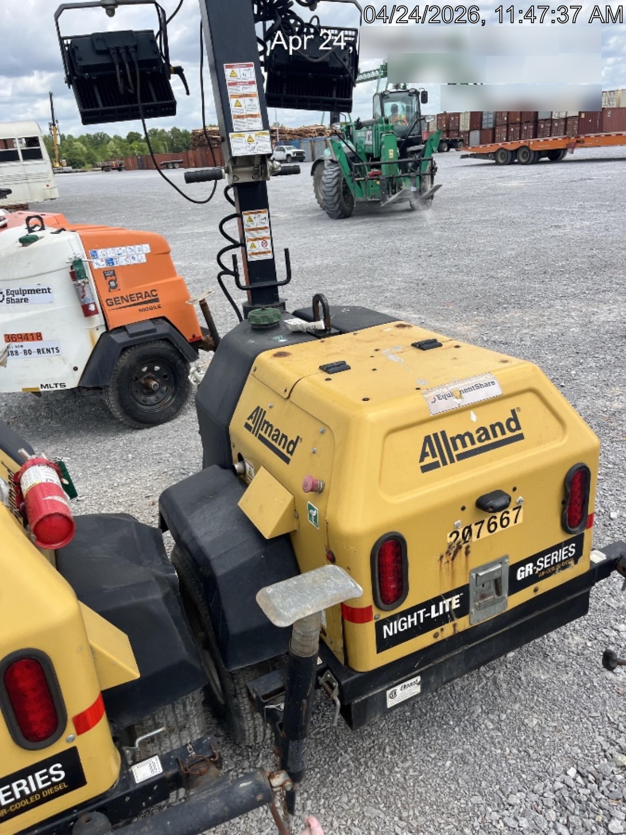 2022 Allmand NLV3GR (4) LED Light Fixture 350W, 23' Vertical Mast, 3kW Prime, Towable, Deep Sea L401, Leveling Jacks, Yanmar T4F 5.8hp
