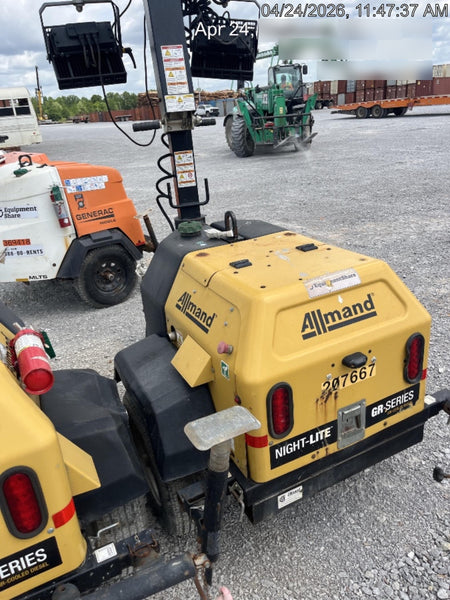2022 Allmand NLV3GR (4) LED Light Fixture 350W, 23' Vertical Mast, 3kW Prime, Towable, Deep Sea L401, Leveling Jacks, Yanmar T4F 5.8hp