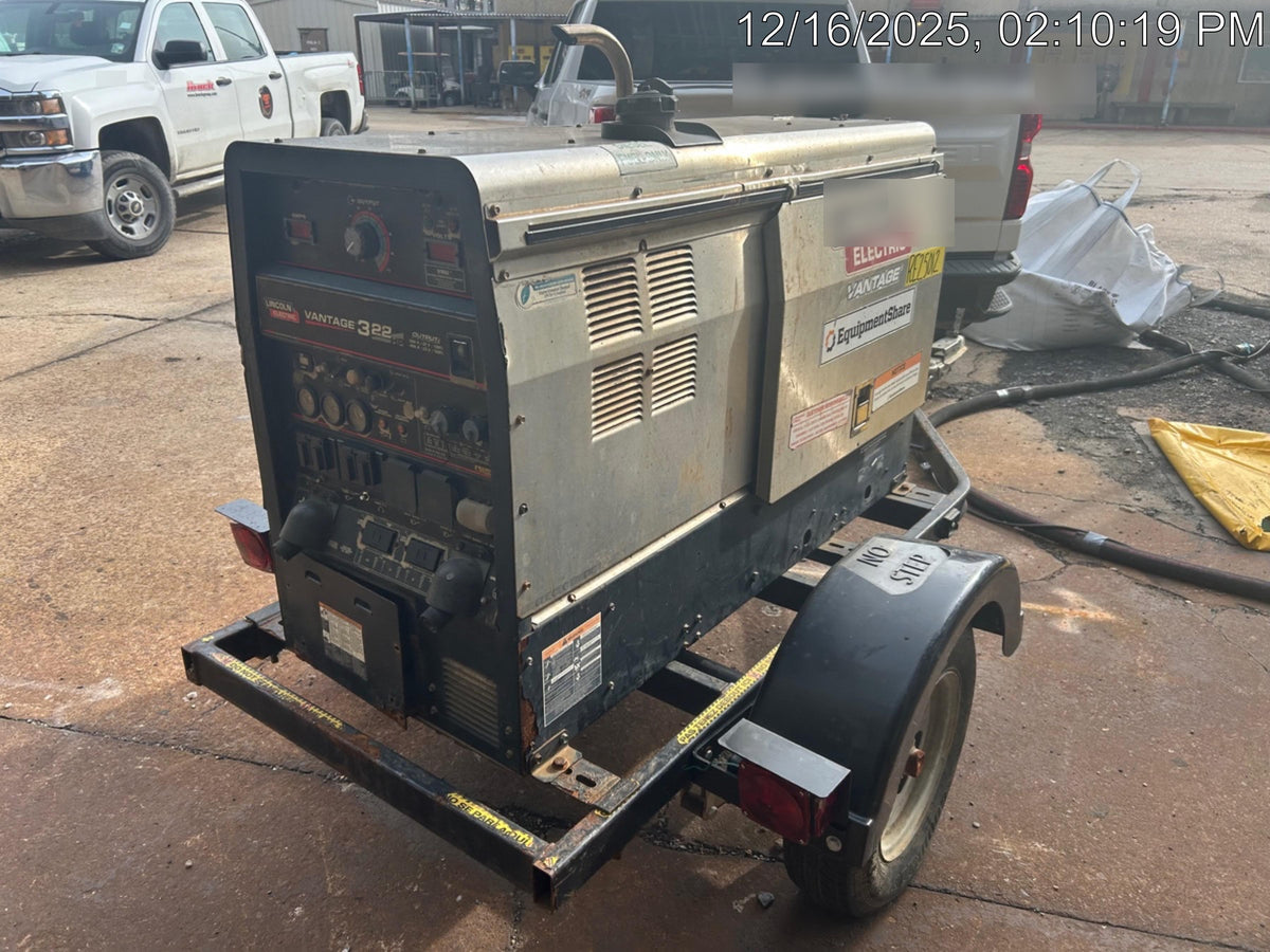 2019 Lincoln Electric Vantage 322 Welder Ready-Pak 3, Two wheel trailer, Fender and Light kit, Cable Rack