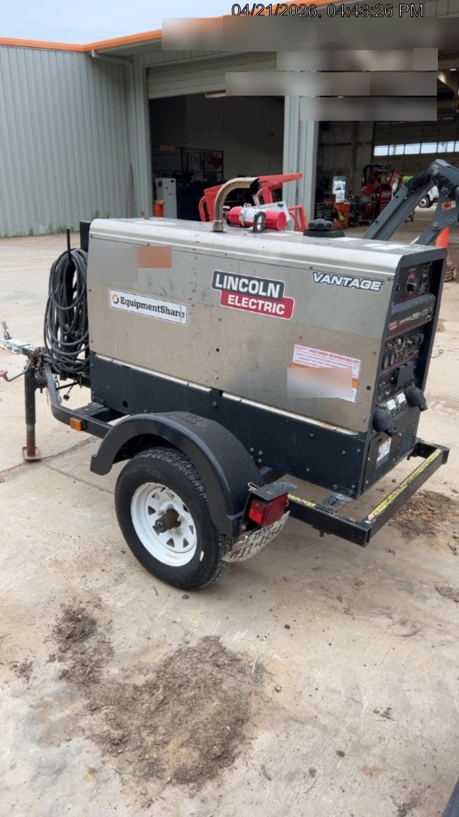 2019 Lincoln Electric Vantage 322 Ready-Pak 3, Two Wheel Trailer, Fender and Light Kit, Cable Rack