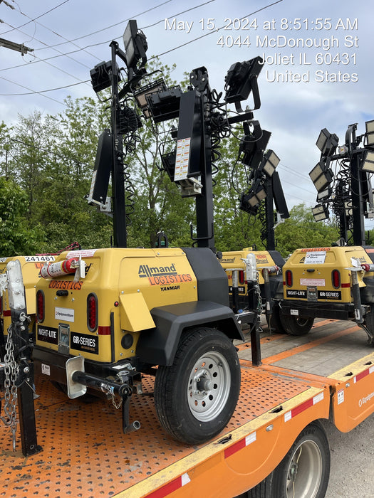 2022 Allmand NLV3GR (4) LED Light Fixture 350W, 23' Vertical Mast, 3kW Prime, Towable, ES Decals, T3