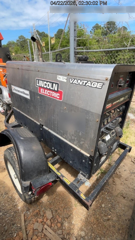 2019 Lincoln Electric Vantage 322 Welder Ready-Pak 3, Two wheel trailer, Fender and Light kit, Cable Rack