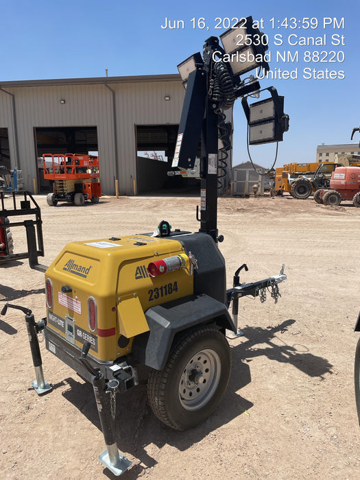 2022 Allmand NLV3GR (4) LED Light Fixture 350W, 23' Vertical Mast, 3kW Prime, Towable, Deep Sea L401, Leveling Jacks, Yanmar T4F 5.8hp