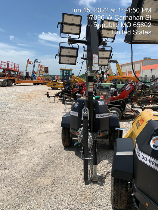 2022 Allmand NLV3GR (4) LED Light Fixture 350W, 23' Vertical Mast, 3kW Prime, Towable, Deep Sea L401, Leveling Jacks, Yanmar T4F 5.8hp