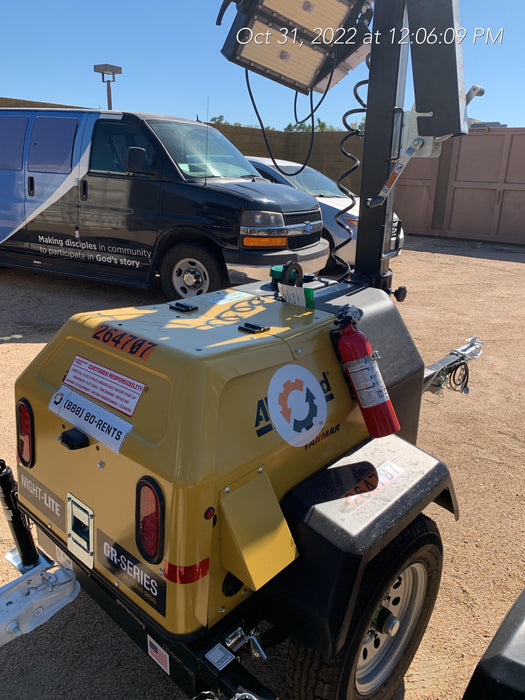 2022 Allmand NLV3GR (4) LED Light Fixture 350W, 23' Vertical Mast, 3kW Prime, Towable, ES Decals, T3