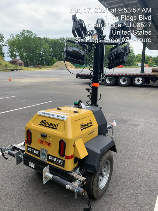 2021 Allmand NLV3GR (4) LED Light Fixture 350W, 23' Vertical Mast, 3kW Prime, Towable, Deep Sea L401, Leveling Jacks, Yanmar T4F 5.8hp