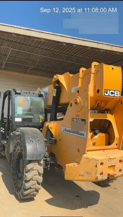 2019 JCB 512-56 109 HP w/Open ROPS, Beacon, Aux Hydraulics, Worklights, Solid Tires 60" Carriage/Forks