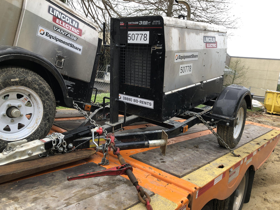 2019 Lincoln Electric Vantage 322 Welder Ready-Pak 3, Two wheel trailer, Fender and Light kit, Cable Rack