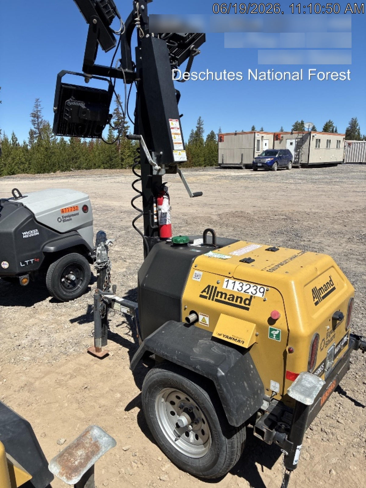 2020 Allmand NLV3GR (4) LED Light Fixture 350W, 23' Vertical Mast, 3kW Prime, Towable, Deep Sea L401, Leveling Jacks, Yanmar T4F 5.8hp