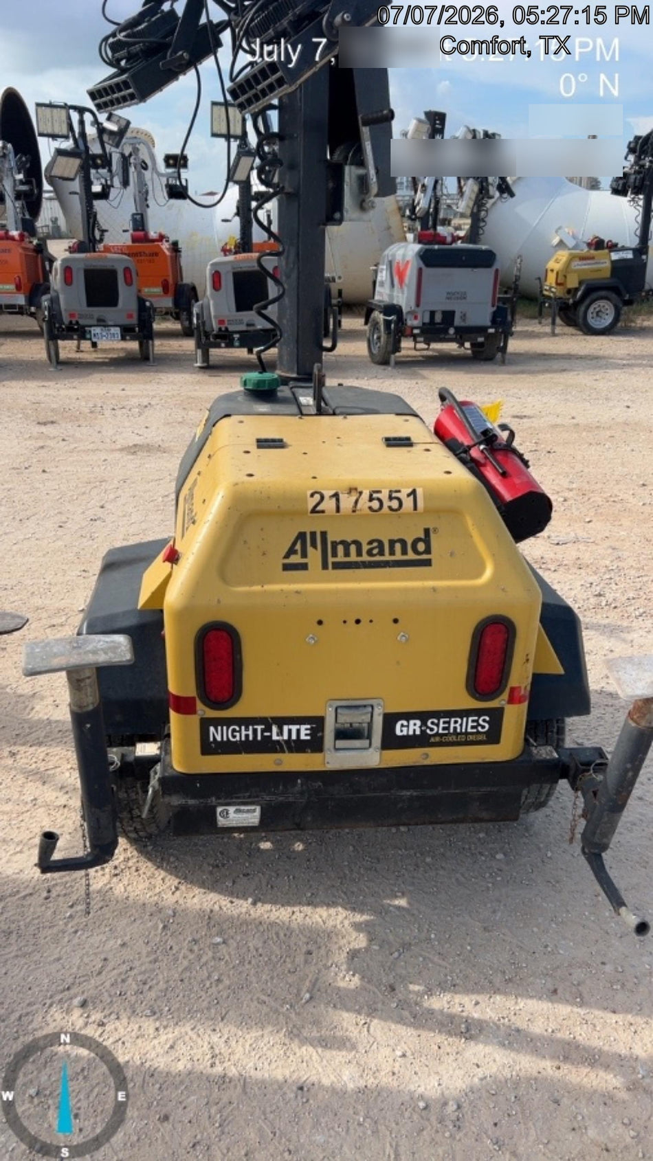 2022 Allmand NLV3GR (4) LED Light Fixture 350W, 23' Vertical Mast, 3kW Prime, Towable, Deep Sea L401, Leveling Jacks, Yanmar T4F 5.8hp