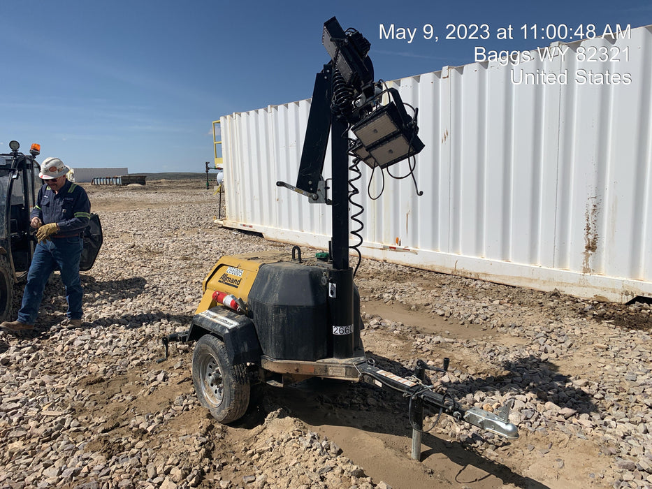 2022 Allmand NLV3GR (4) LED Light Fixture 350W, 23' Vertical Mast, 3kW Prime, Towable, ES Decals, T3