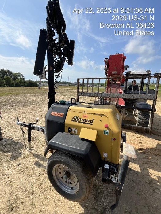 2022 Allmand NLV3GR (4) LED Light Fixture 350W, 23' Vertical Mast, 3kW Prime, Towable, Deep Sea L401, Leveling Jacks, Yanmar T4F 5.8hp