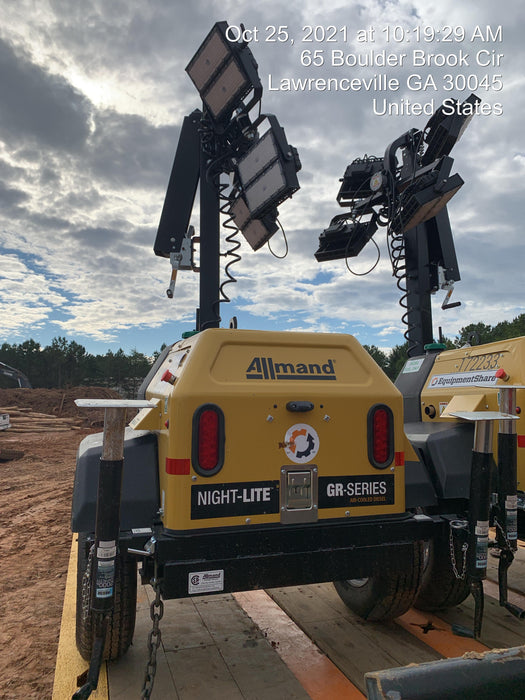 2021 Allmand NLV3GR (4) LED Light Fixture 350W, 23' Vertical Mast, 3kW Prime, Towable, Deep Sea L401, Leveling Jacks, Yanmar T4F 5.8hp