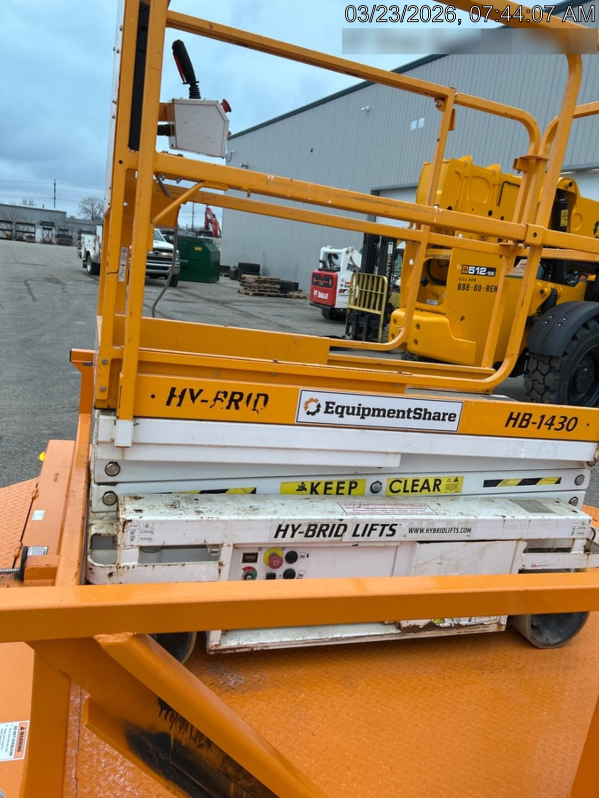 Custom Equipment HB-1430 <ul>
 <li>Hy-Brid Scissor Lift</li>
  <li>Platform capacity up to 670 lbs.</li>
  <li>Working height up to 20 ft</li>
  <li>Weighs under 1,700 lbs.</li>
  <li>Non-marking wheels </li>
</ul>